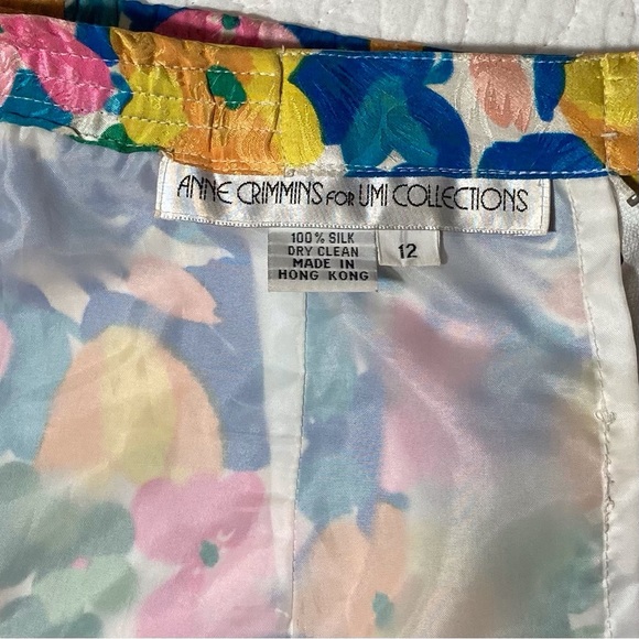 Vintage Bright Floral Knee-Length Silk Skirt | 80s Ladies | Resortwear - Picture 7 of 11